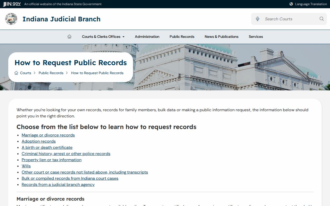 Indiana court versus law-enforcement record request guidance for Montgomery County warrants